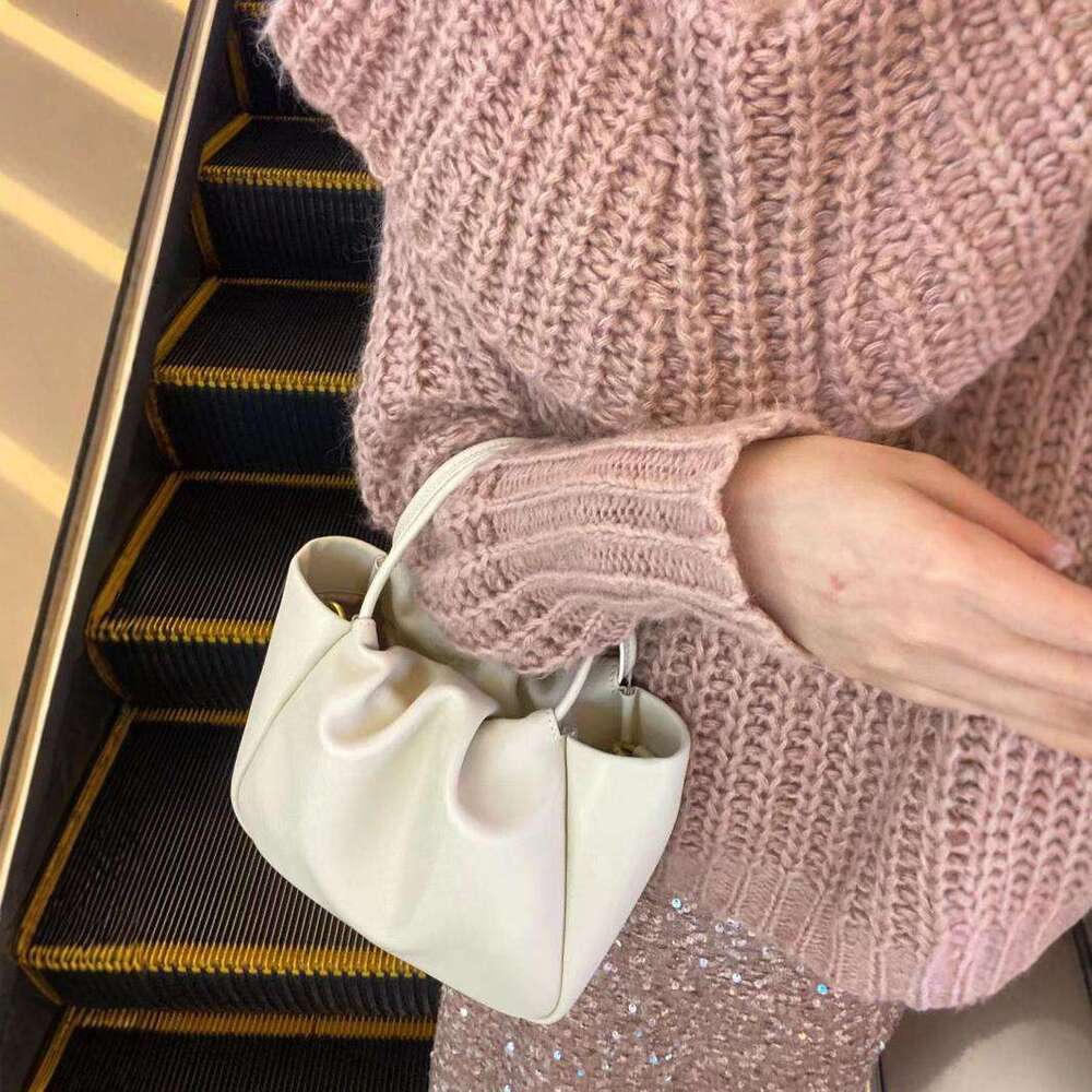 2025 New Soft Leather Cloud Pleated Small Handbag Women's Tote Basket Niche High-end Commuter Crossbody Bag