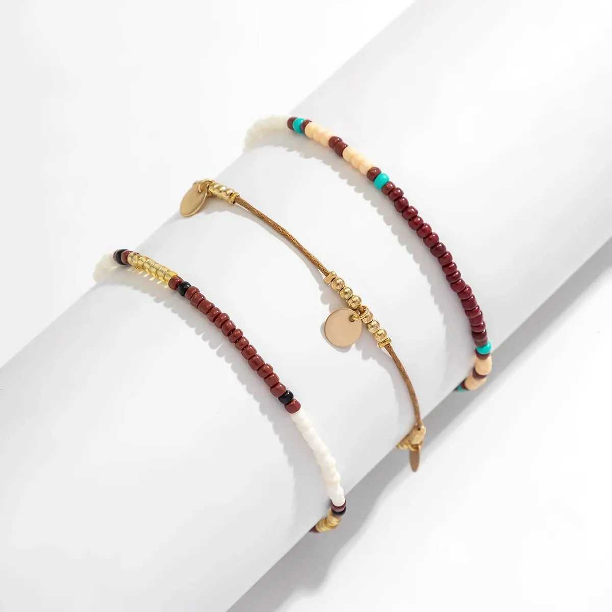 3Pcs/Set Bohemian Rice Beads Anklets for Women Vintage Trend Round Sequin Feet Chain Summer Beach Barefoot Jewelry Accessories S250723