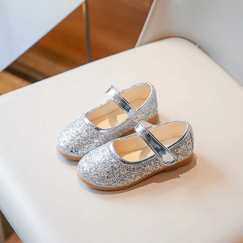 Girls Princess Shoes Glitter Round Toe Spring Luxury Kids Flat Shoe Par Solid Color Slish Hook-loop Shallow Children Shoe XJ250724