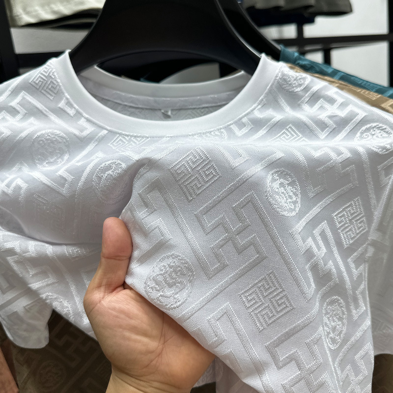 Men's T Shirts High End Brand Fashion Printed Short Sleeve T-shirt Men Summer Ice Silk Plaid Round Neck Casual Breathable Top