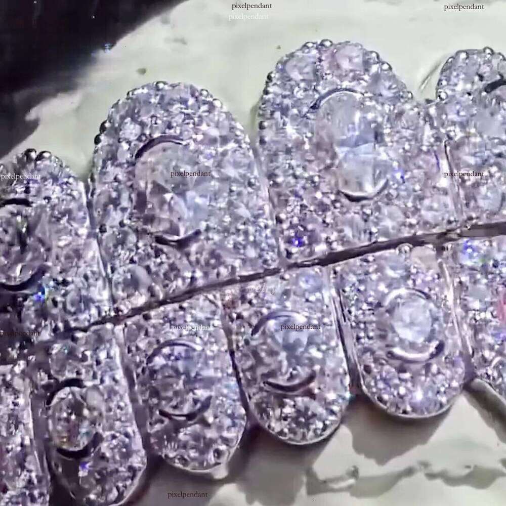 Custom VVS Moissanite Teeth Honeycomb Set with Big Stone Dia Iced Out Grills Mens Hiphop Honeymoon Grillz