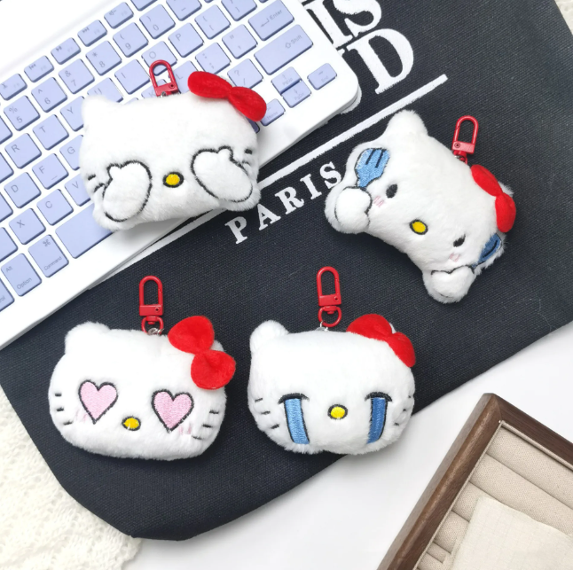Cartoon Squeaky Kitty Plush Toy Hanging Decoration Cute Rice-eating Cat Crying Cat Expression Doll Hanging Decoration