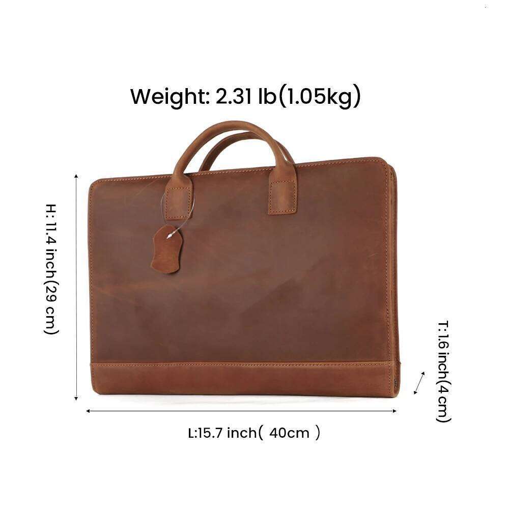 Crazy Horse Leather Retro Men Briefcase For 15.6" Laptop 7.9" Ipad Handbag Business Portfolio Organizer Travel Office Bag
