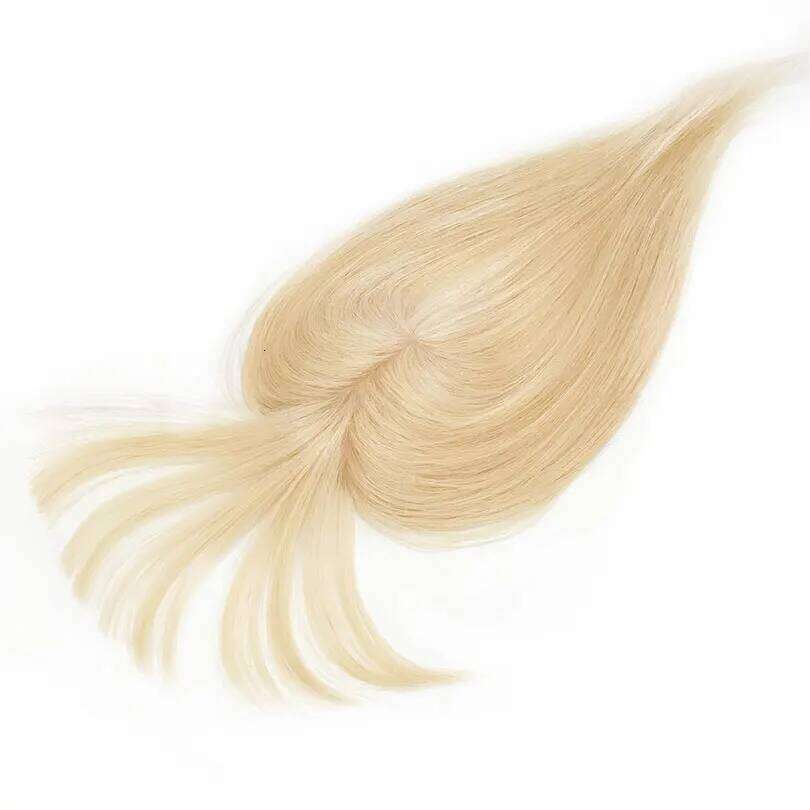 Blonde Color Silk Women Topper Air Bang 12x13cm Natural Scalp Top Base Straight Human Hair Piece with Clips 15x16cm