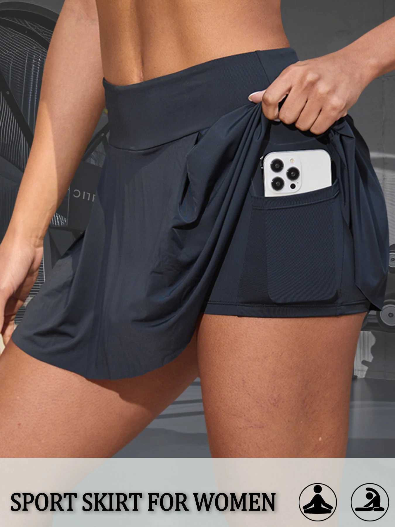 Super Soft Double Layer Sport Skirt For Women With Inner Layer Pockets Quick-Dry Tennis Skirt Workout Golf Skorts SkirtsXJ250724