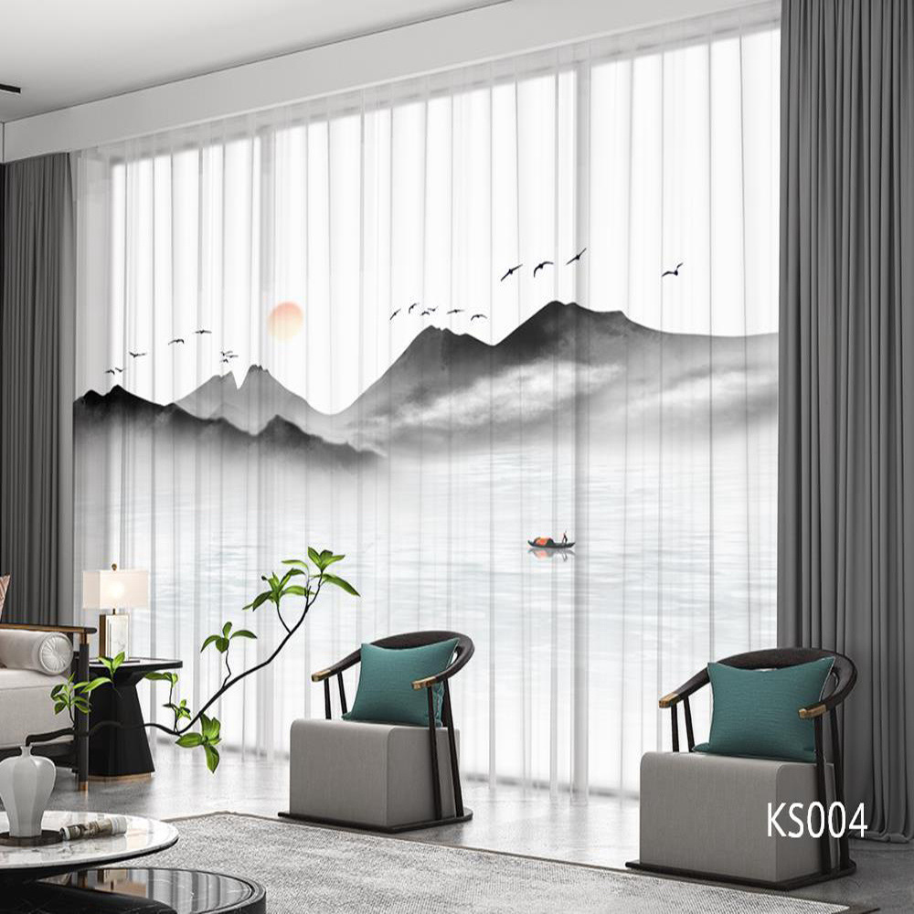 YL-36668 Modern New Chinese Style Ink Painting Landscape Living Room Study High-end Bedroom Famous Hotel Curtain Zen Gauze Curtain