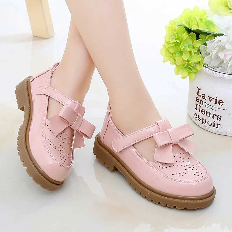 Kids Leather Shoes Girls Oxfords Leather Flats T-strap Childrens Shoes Cut-outs Breathable Anti-slip British Vintage Bow Shoes XJ250724