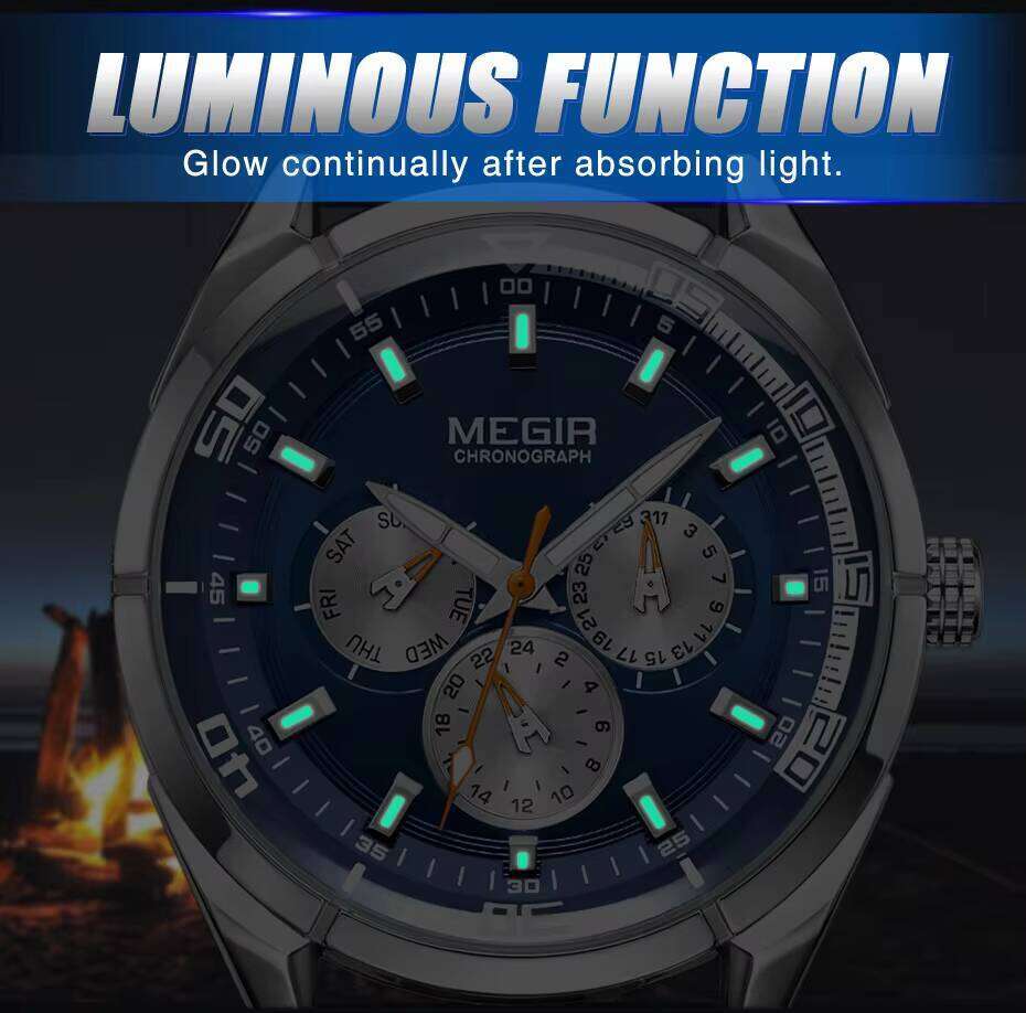 MEGIR Men's Calendar Week Watch - Genuine Leather, Waterproof, Luminous, 44mm - New Release Watch