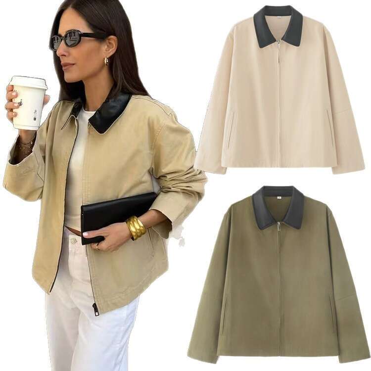 TRAFZA American Style New Lapel Fashion Color-Block Cotton Versatile Jacket B5