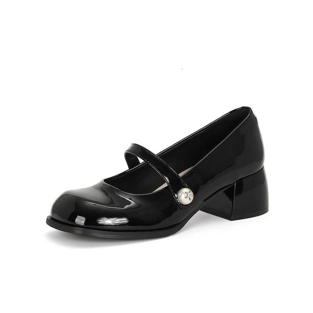 Designer 2025 Spring New Mary Jane Hong Kong High Heels Chunky Heel French Style Single Shoes for Women