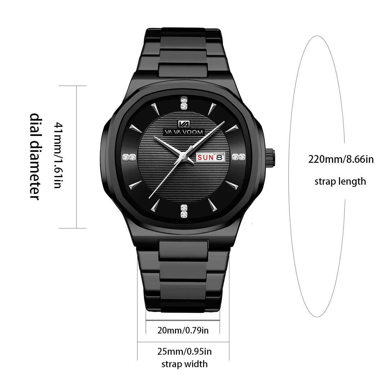 VA VOOM Brand Men Rhinestone Watches Gold Luxury Stainless Steel 3Bar Waterproof Quartz Movement 41mm Business Watch for Men W250724