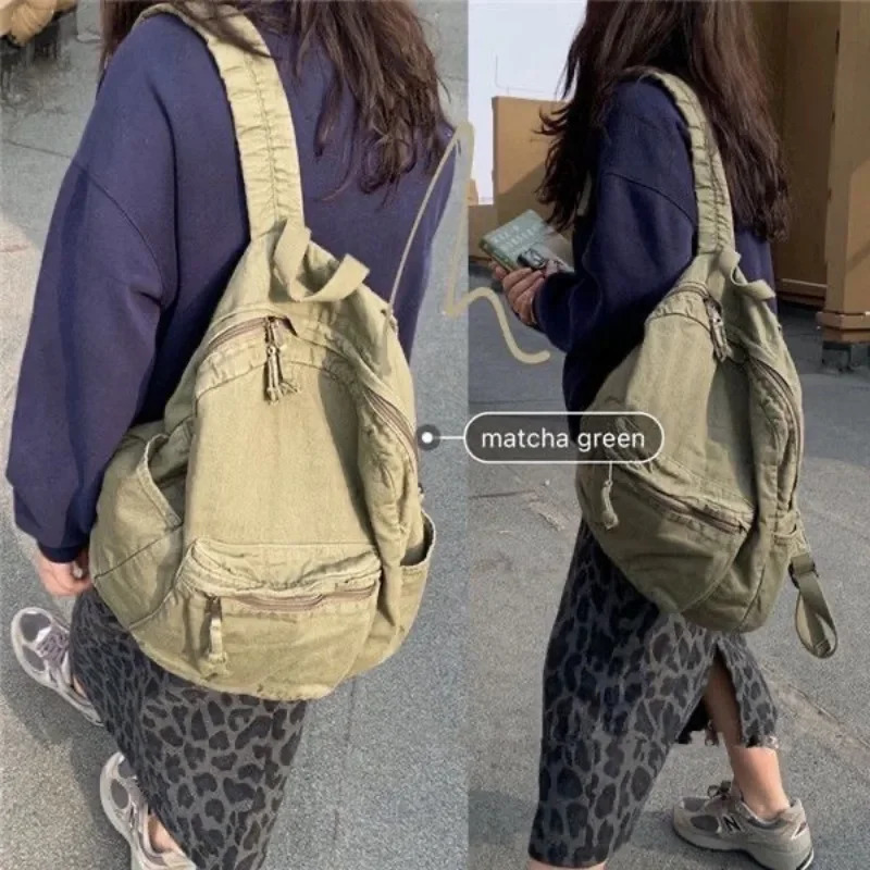 Vintage Backpack for Women Canvas Women Rucksack Zipper Casual Medium-Capacity Preppy Style Female Bag 250723