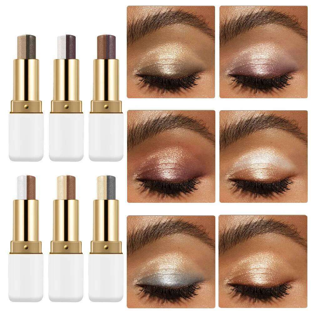 Metallic Glitter Eyeshadow Stick Two-tone Gradient Champagne Brown Shimmer Waterproof Lasting Highlighter & Brightening Pencil X25072