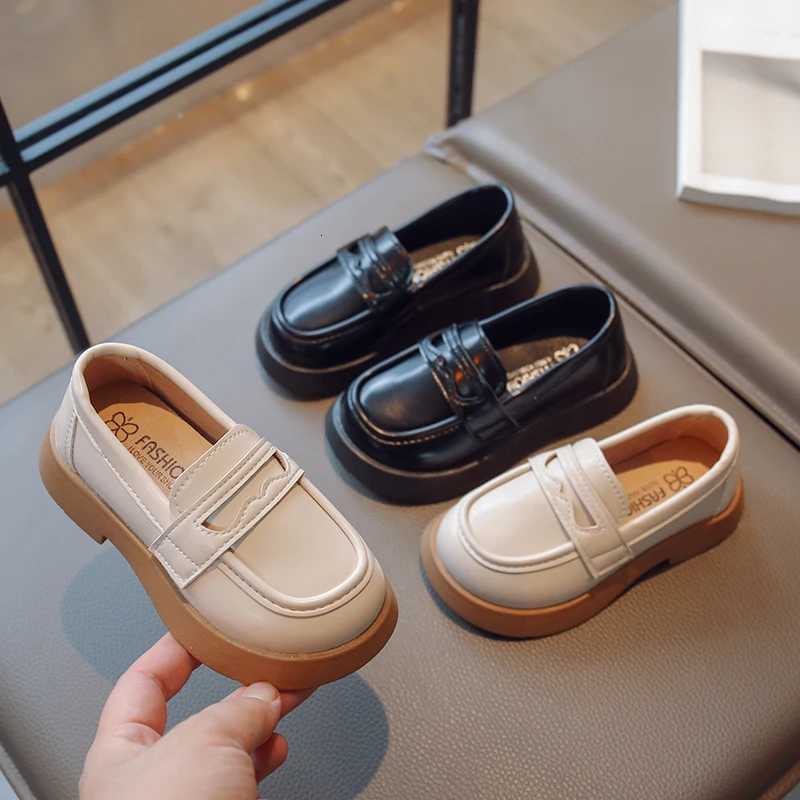 2023 New UK Uniform School Shoes Non-decorative Simple Non-slip Round-toe Kids Loafers Round-toe Korean PU Children Casual Shoes XJ250724