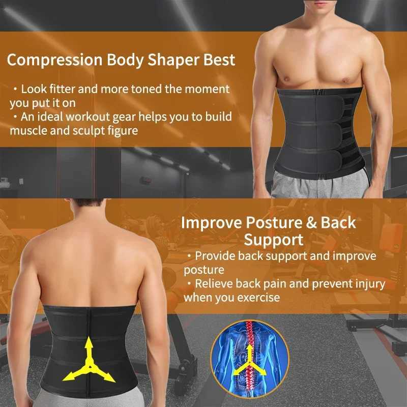 Men Waist Trimmer Belt for Weight Loss Neoprene Body Shaper Sauna Workout Sweat Belly Belt with Double Straps Shapewear W250724
