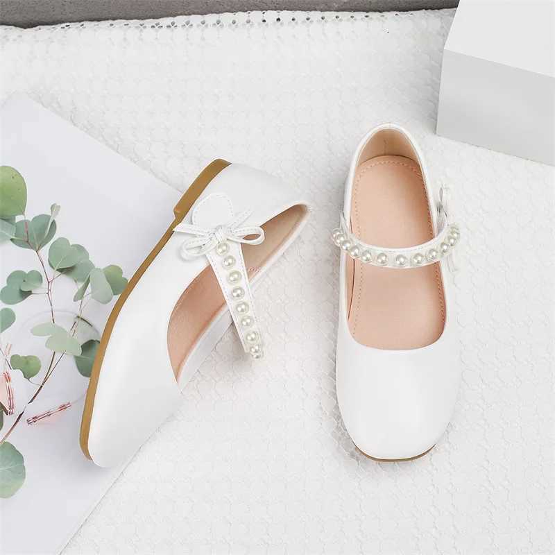 New Girls Leather Shoes Childrens Flat White Shoes Girls Flower Pearls Girls School Par Dress Shoes Boat Shoes 3 XJ250724