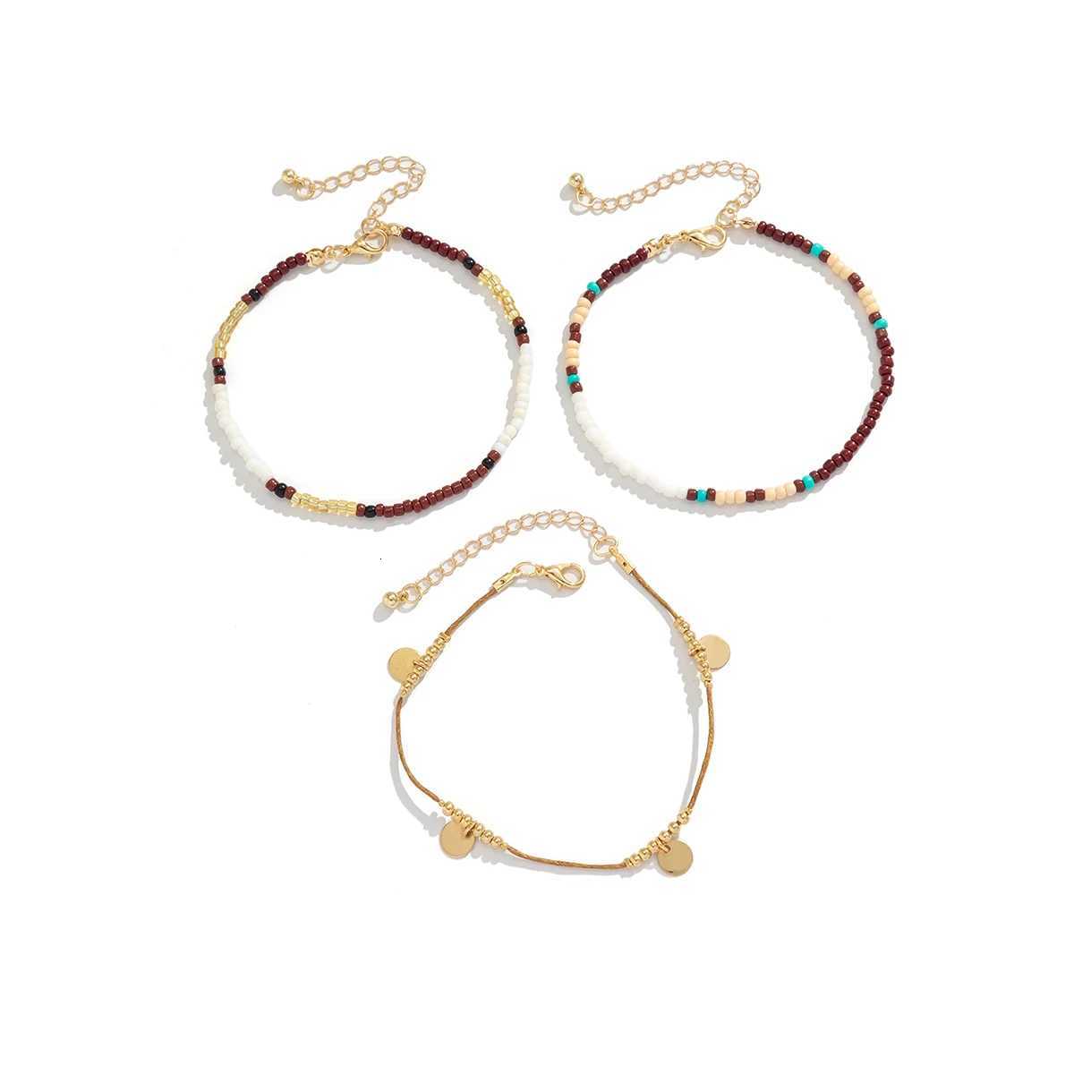 3Pcs/Set Bohemian Rice Beads Anklets for Women Vintage Trend Round Sequin Feet Chain Summer Beach Barefoot Jewelry Accessories S250723