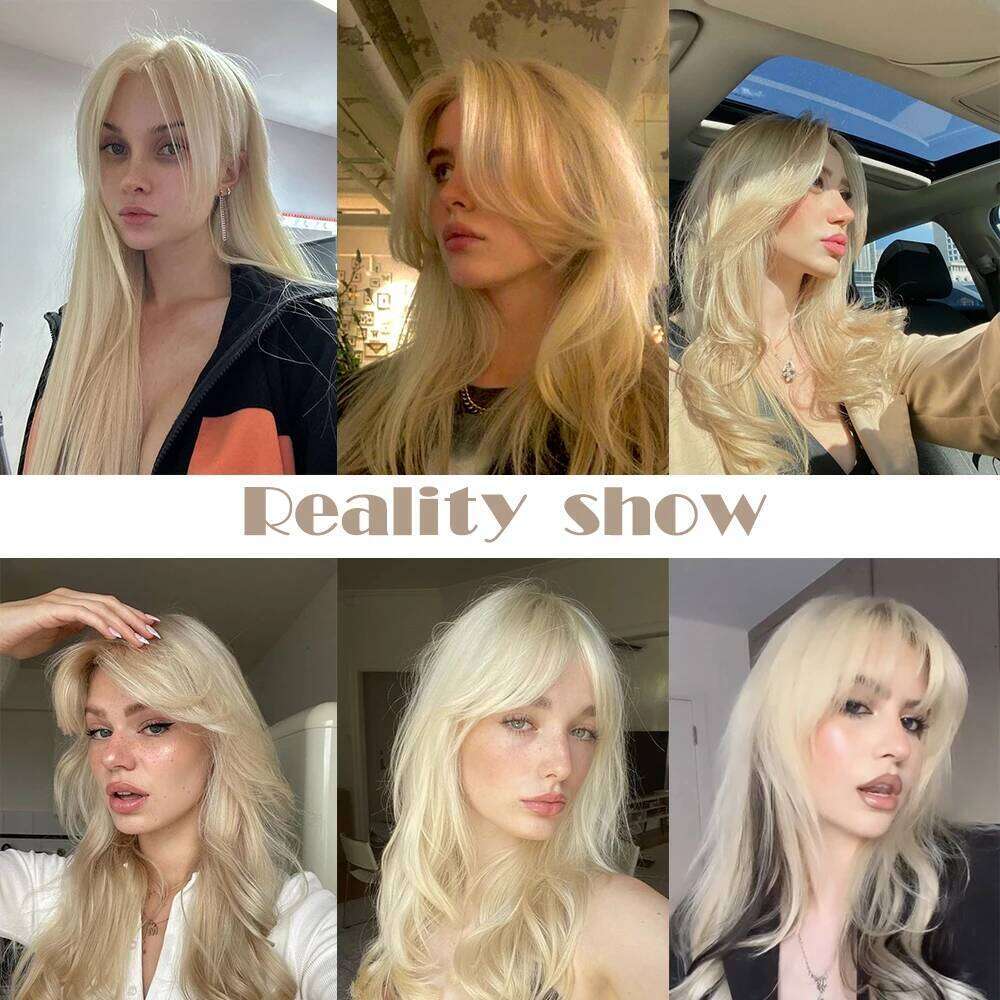 Blonde with Bangs Straight Hair Pieces Extension Clip in Remy Human Hairpieces for Women Silk Base Toppers