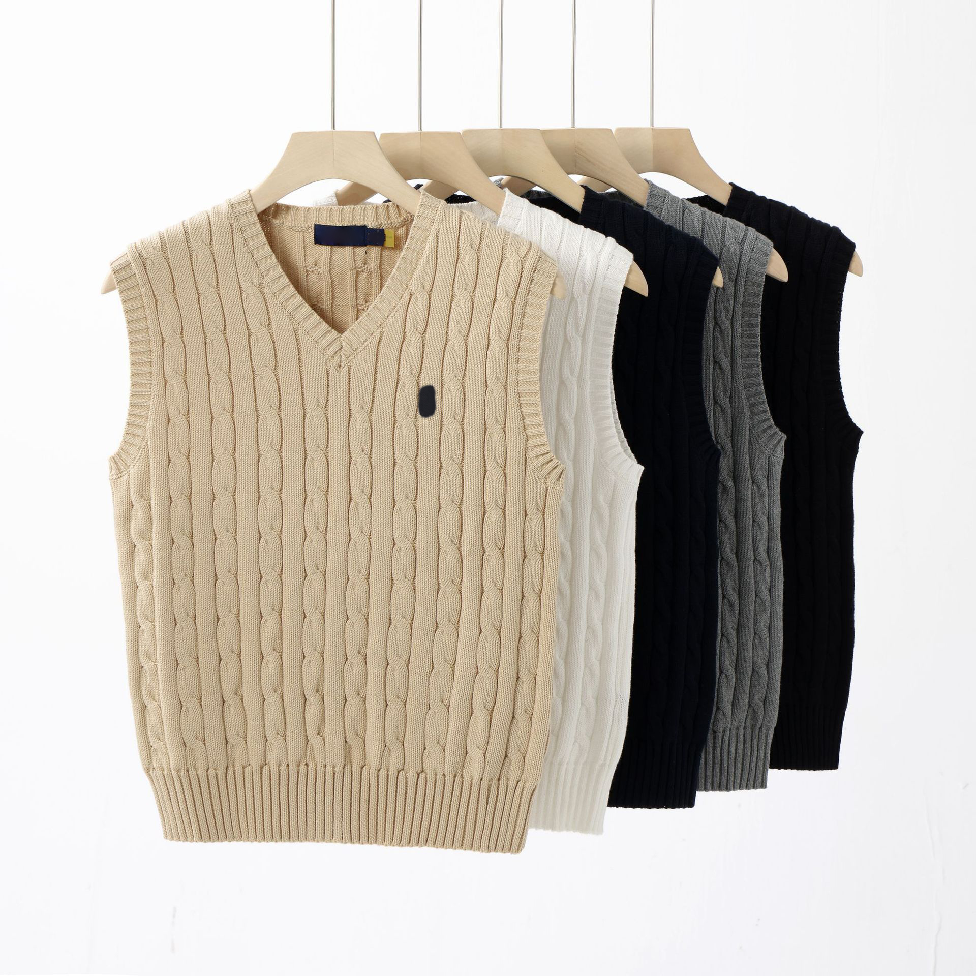 Men's Vests Designer Autumn And Winter V-neck Sweater Vest Fried Dough Twists Knit Shirt Backing Solid Pullover