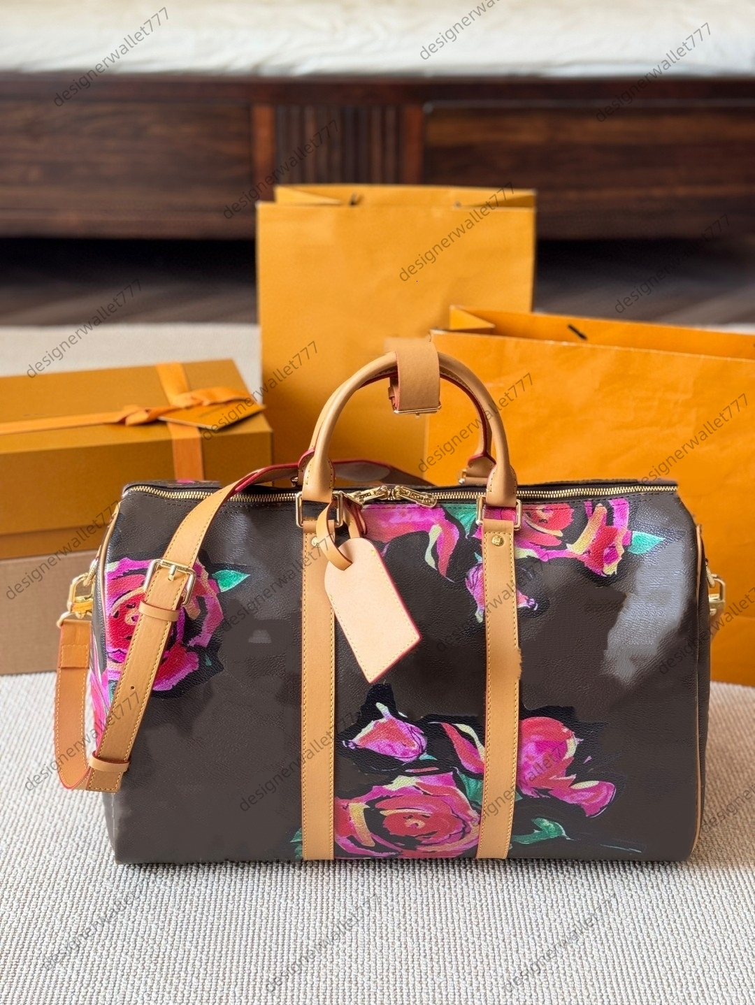 Luxury men womens duffle bag women rose flwoer travel bags luggage designer leather shoulder travel bags handbags large crossbody bags totes purse high quality
