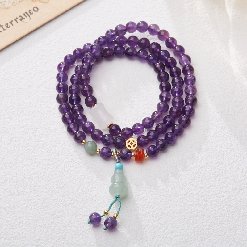 New Chinese Style Amethyst Bracelet with Coin Pendant Gourd Elegant Versatile Ideal as a Gift