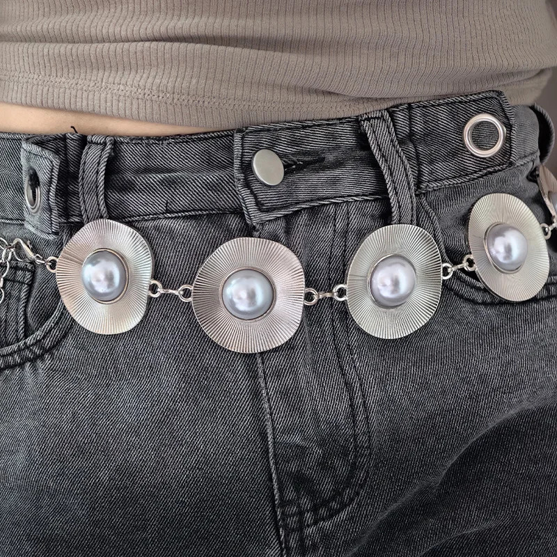 Big Faux Pearls Chain Belt Female Elegant Belt For Women Dresses Jeans Waistband Exaggerated Body Accessories 250722