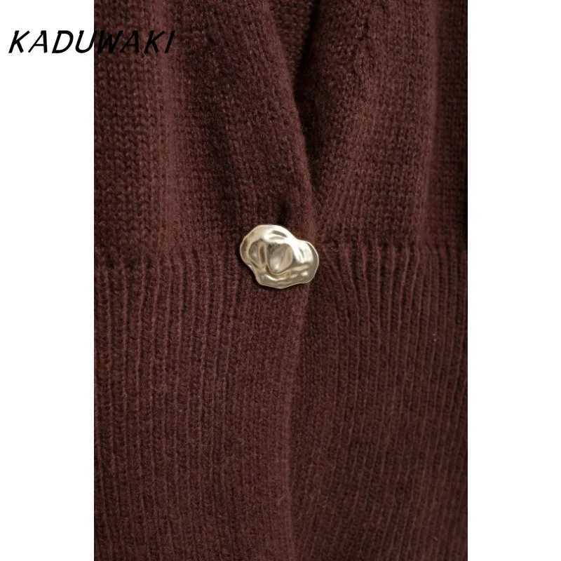 KADUWAKI European Classic V-neck Long-sleeved Brown-red Cardigan Fashion Retro One-button Versatile Knitted Sweaters Womens Short Sleeve Knit X250724