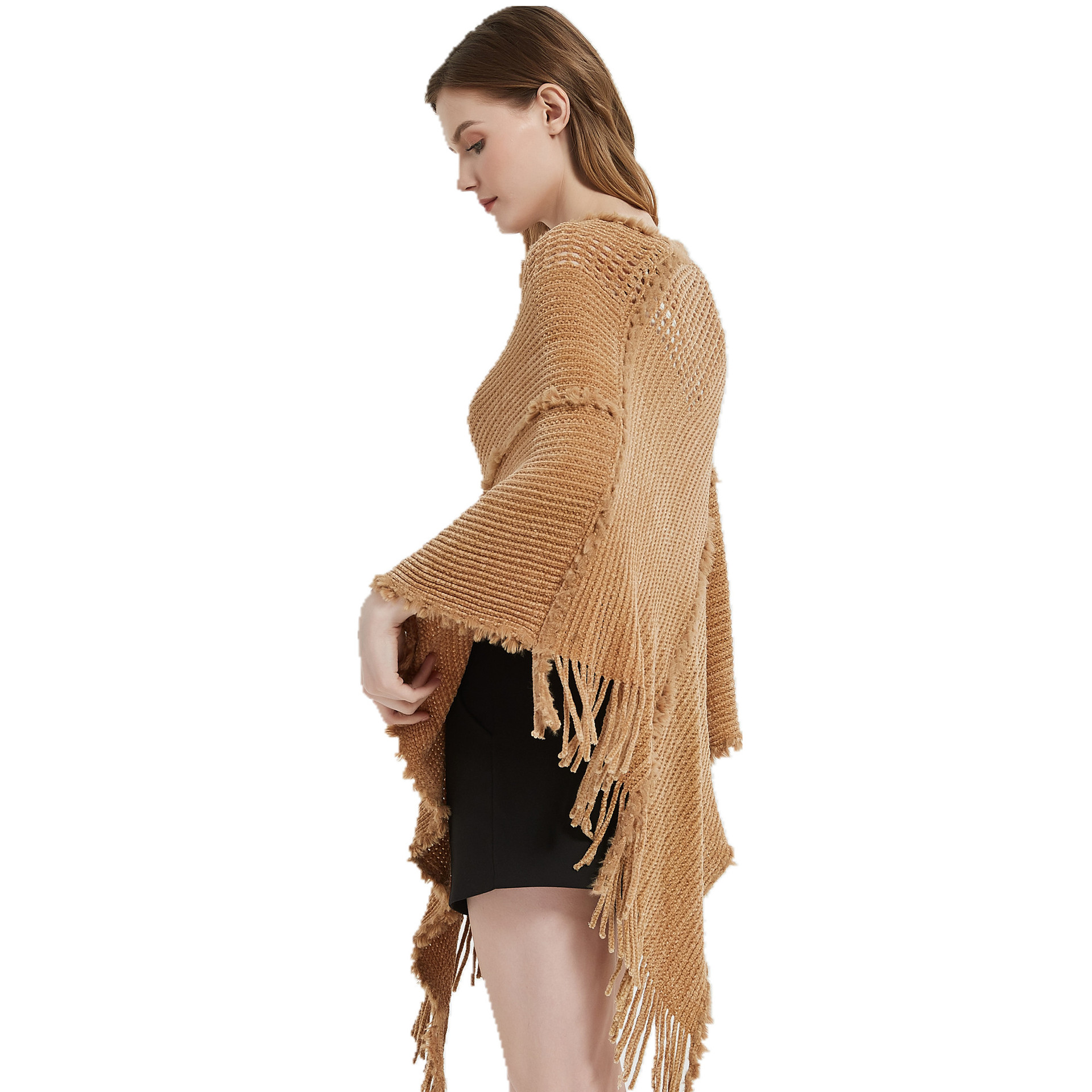 K1463 Foreign trade hot sale new European and American pullover shawl spring autumn winter bat knit sweater solid color hollow knitted shawl