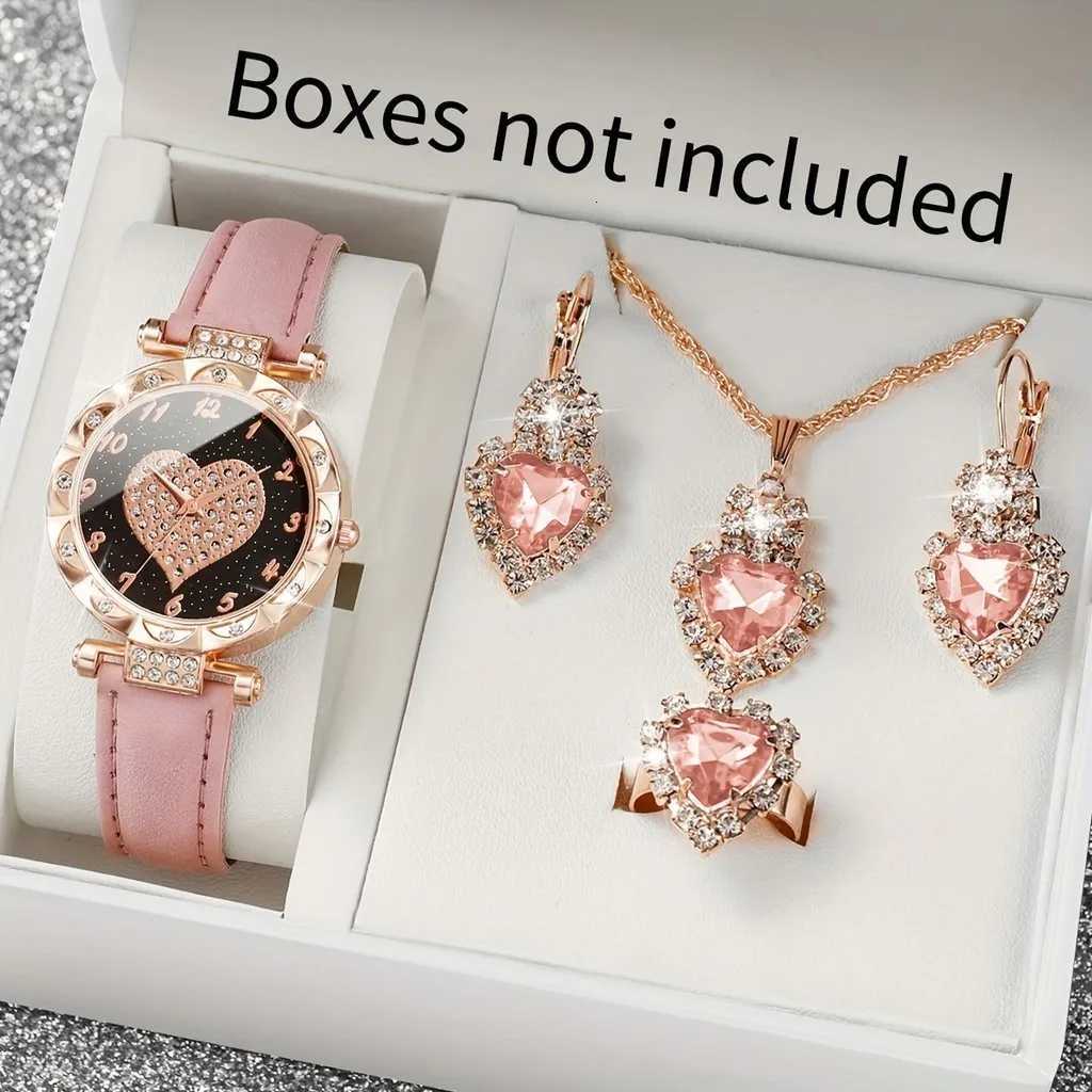 5PCS Women Quartz Watch Set for Gift Heart Shaped Rhinestone Accessories Mother Her W250724
