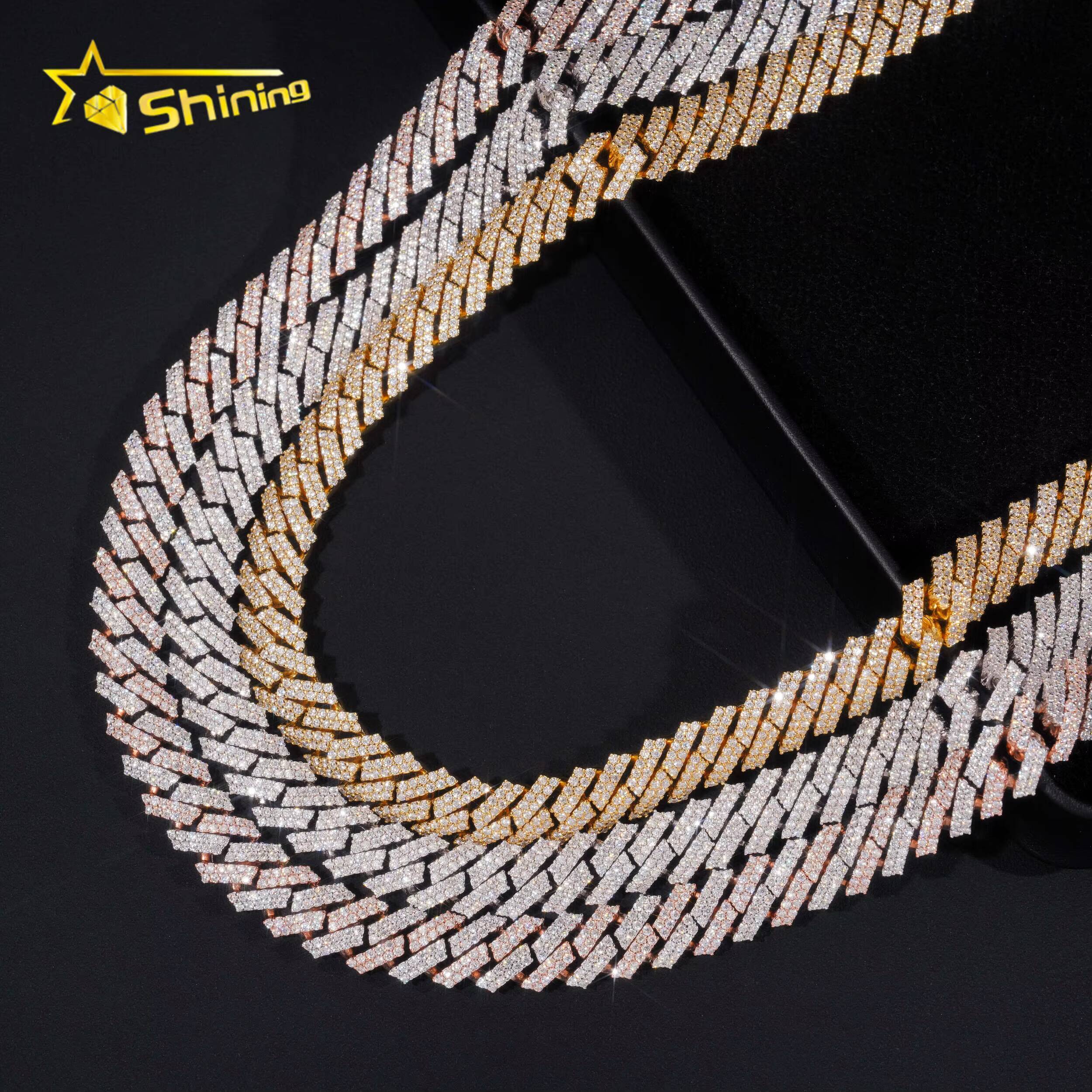 Promotion Factory Price Hip Hop Jewelry 12mm Solid 925 Sterling Silver Gold Plated GRA VVS Iced Out Moissanite Cuban Link Chain
