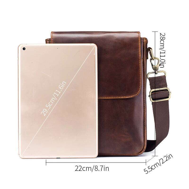 Genuine Leather Cowhide Single Shoulder Men Crossbody Messenger Bags Vintage Casual Large Capacity Flip Zipper Bag
