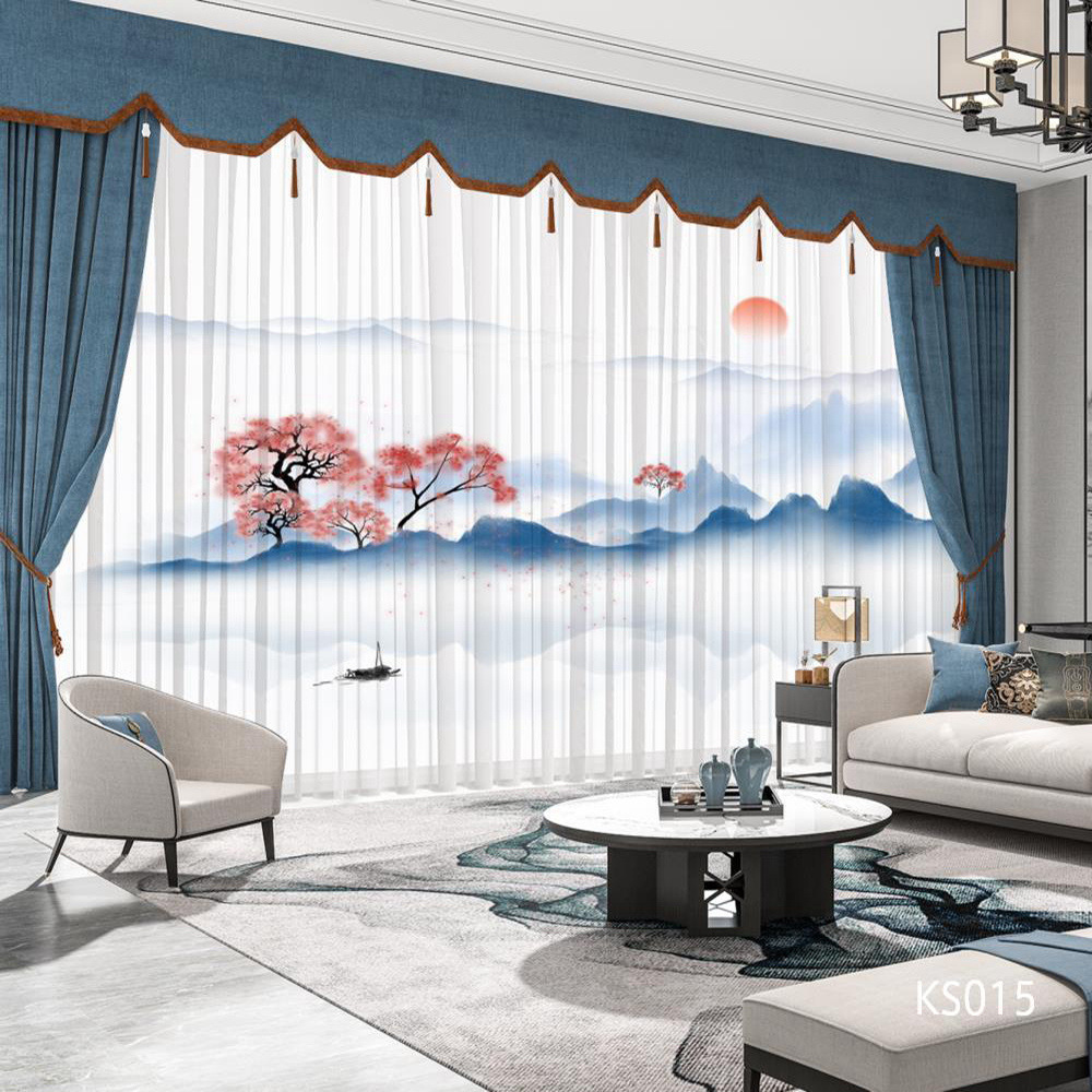 YL-36802 Modern New Chinese Style Ink Painting Landscape Living Room Study High-end Bedroom Famous Hotel Curtain Zen Gauze Curtain