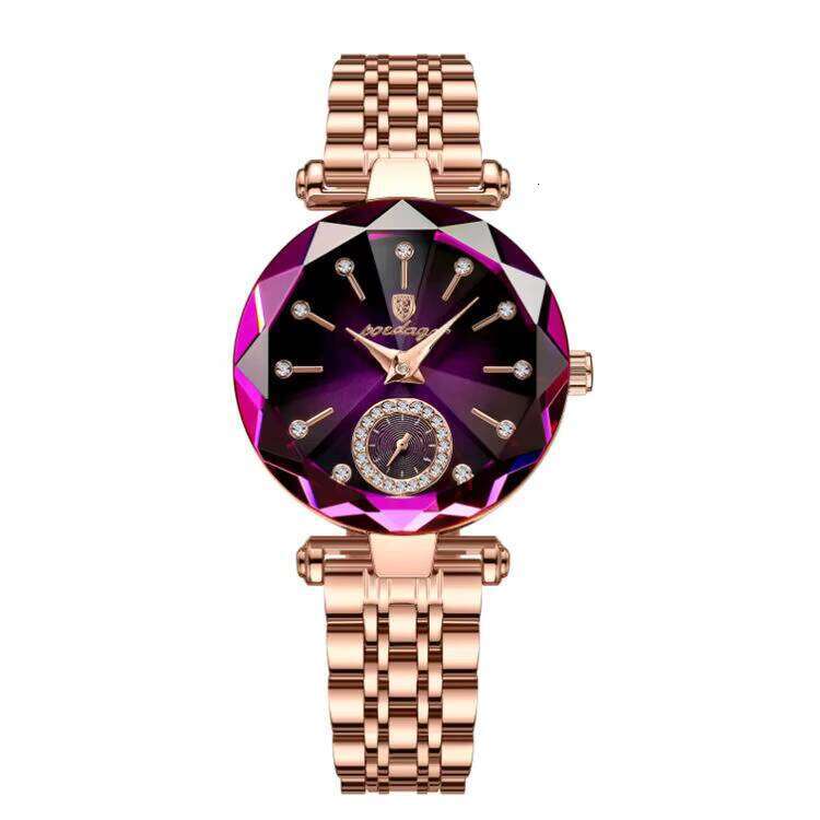 DHgargets POEDAGAR New Women's Simple Quartz Steel Band Set Dia Rose Gold Watch