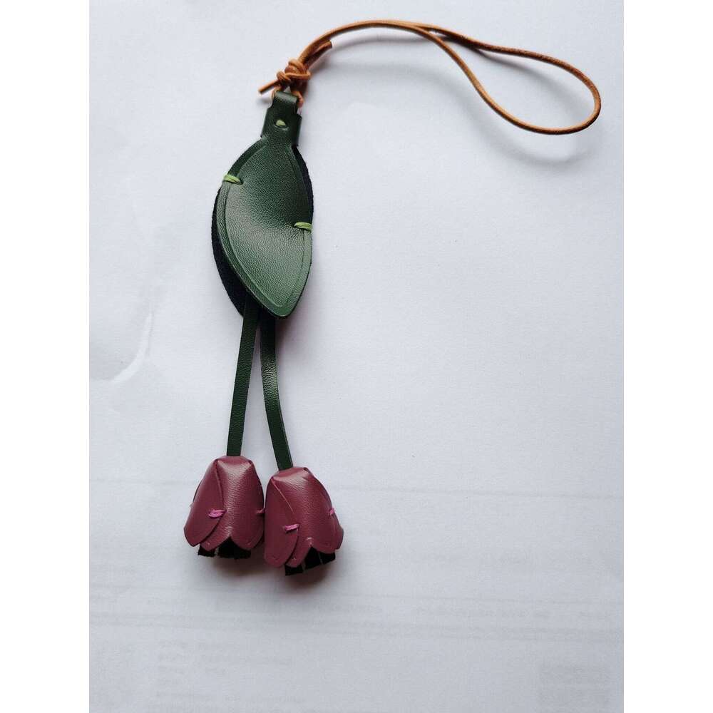 High-End Tulip Finished Product and DIY Material Kit Genuine Leather Decoration Ins Style Bag Pendant