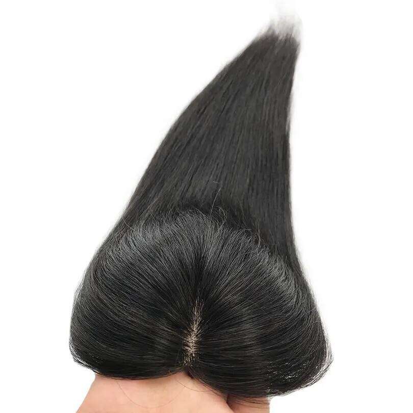 6x12cm Full Hand Made Silk Base Women Topper Virgin Hair Pieces 3 Clips in Natural Black Color Cover Hairline
