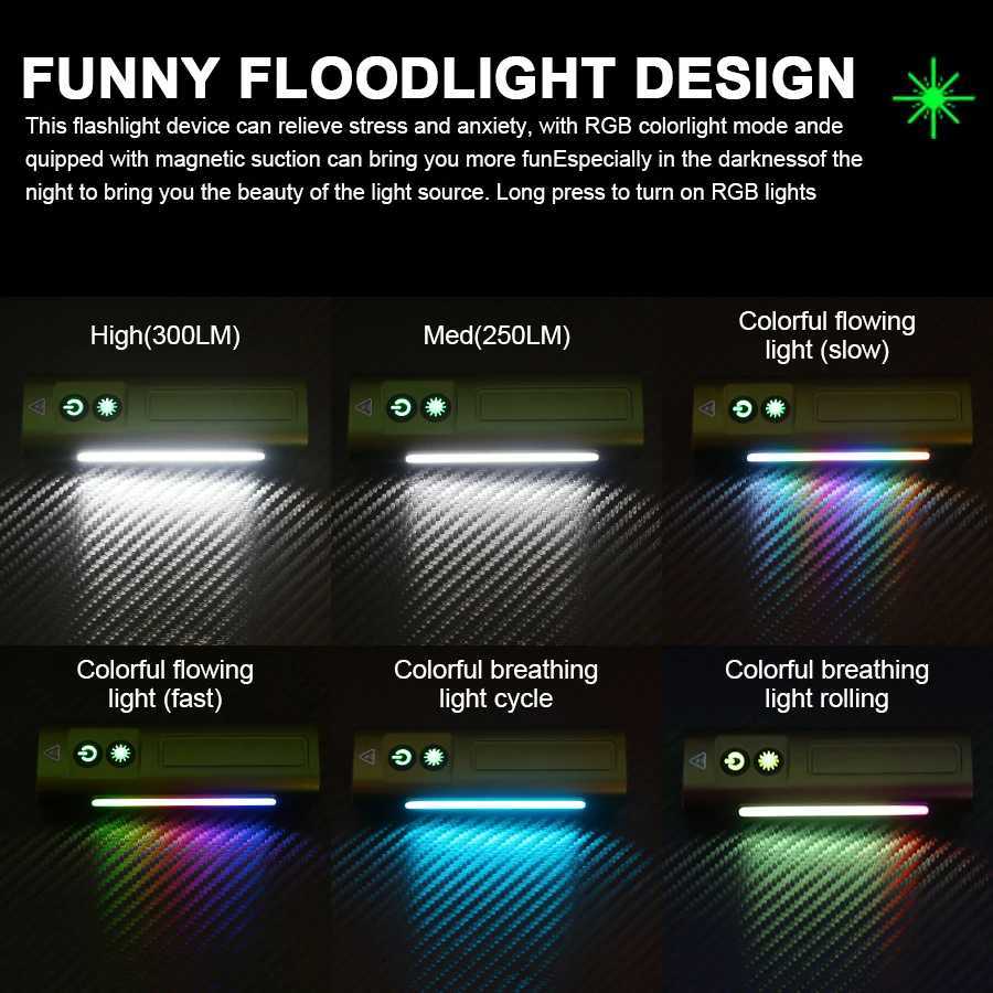 Multifunctional EDC Flat LED Flashlight with Green Beam Rechargeable RGB Side Light Outdoor Waterproof Lantern Camping Hiking S250723