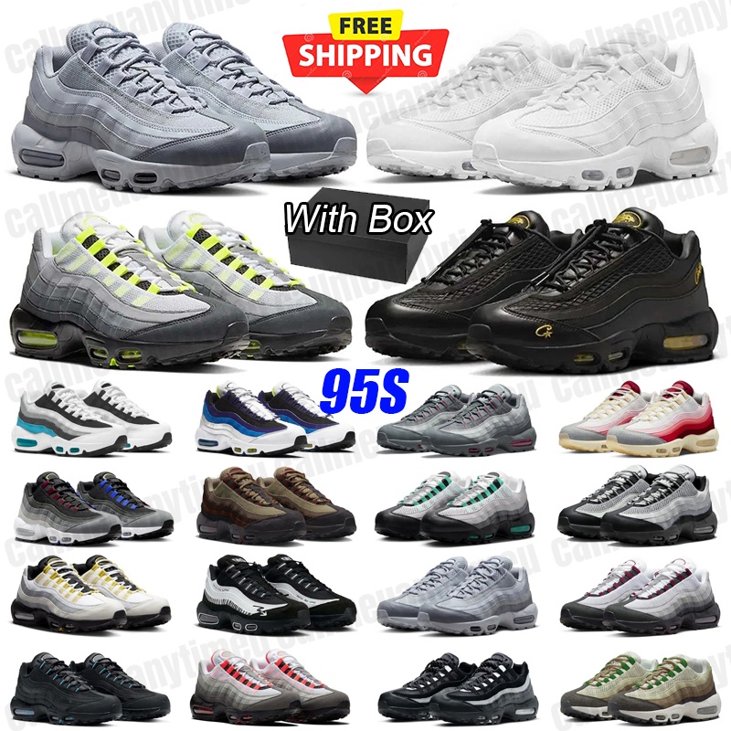 With Box 95 95s running shoes Leather rubber mens sneakers Breathable Triple Black White outdoor sport trainers shoe
