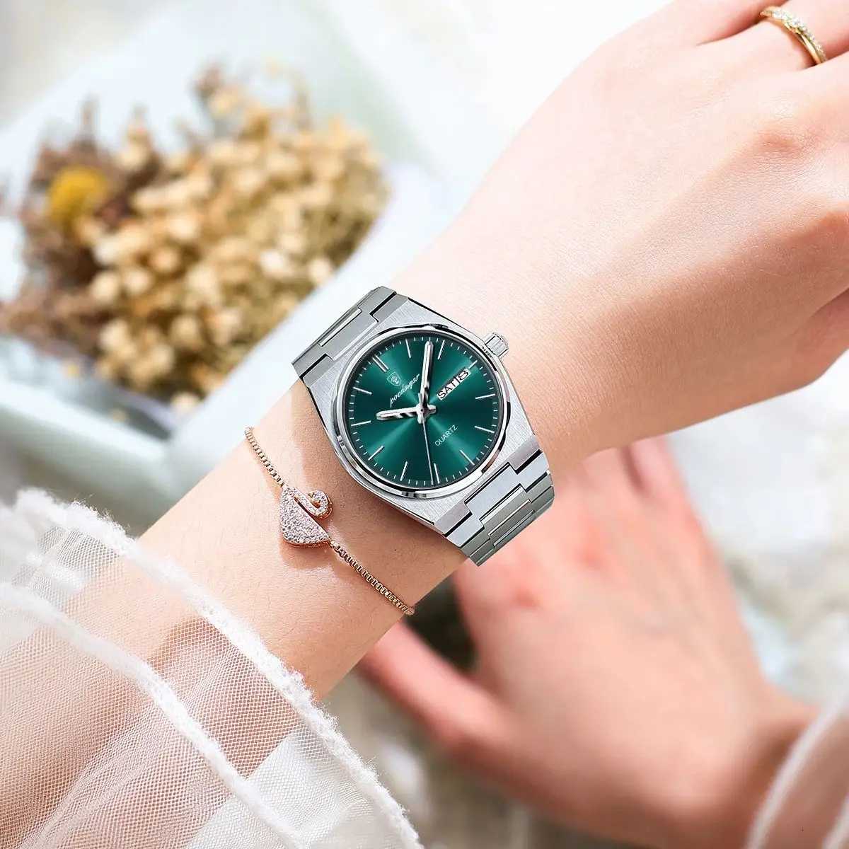 POEDAGAR Elegant Woman Quartz Watch Waterproof Luminous Date Week Womens Watches Stainless Steel Luxury Ladies Wristwatch Reloj W250724