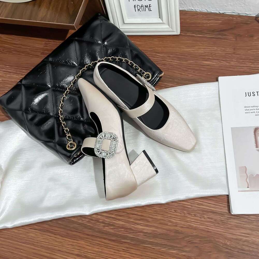 2025 Fashion Single for Women, One-Strap Square Buckle, Light Luxury High Chunky Heels, Comfortable Soft Sole Women's Shoes
