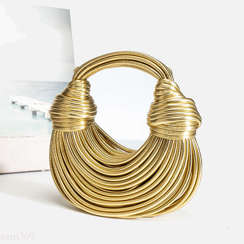 Noodle Women 2024 Summer Handwoven Crossbody High-end Niche Casual Gold Handbag Line Bag