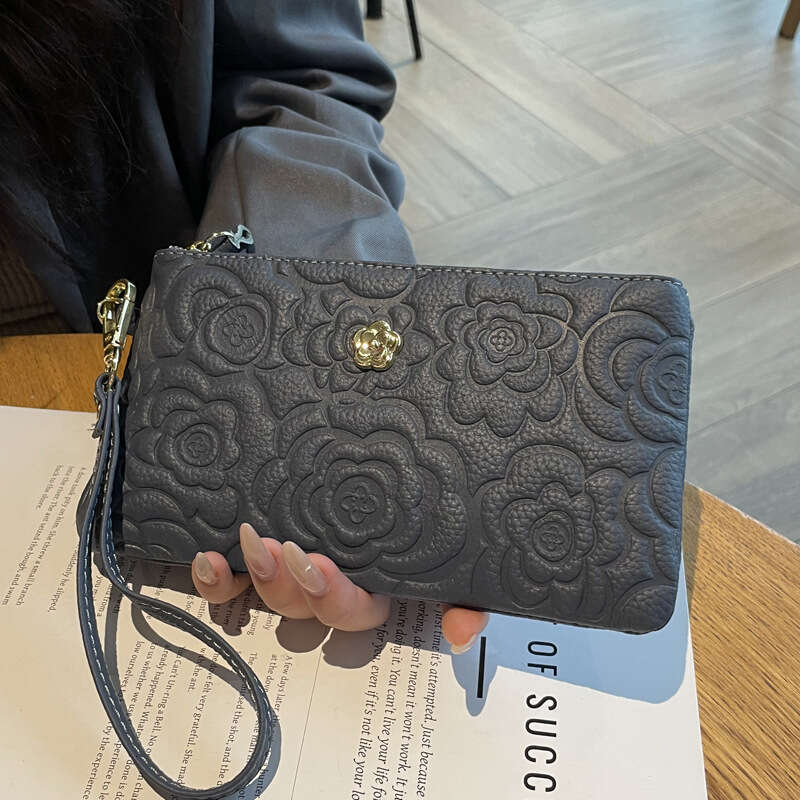 Top Layer Cowhide Long Printed Wristlet Bag Fashionable Mom Clutch Classic Trendy Versatile Wallet