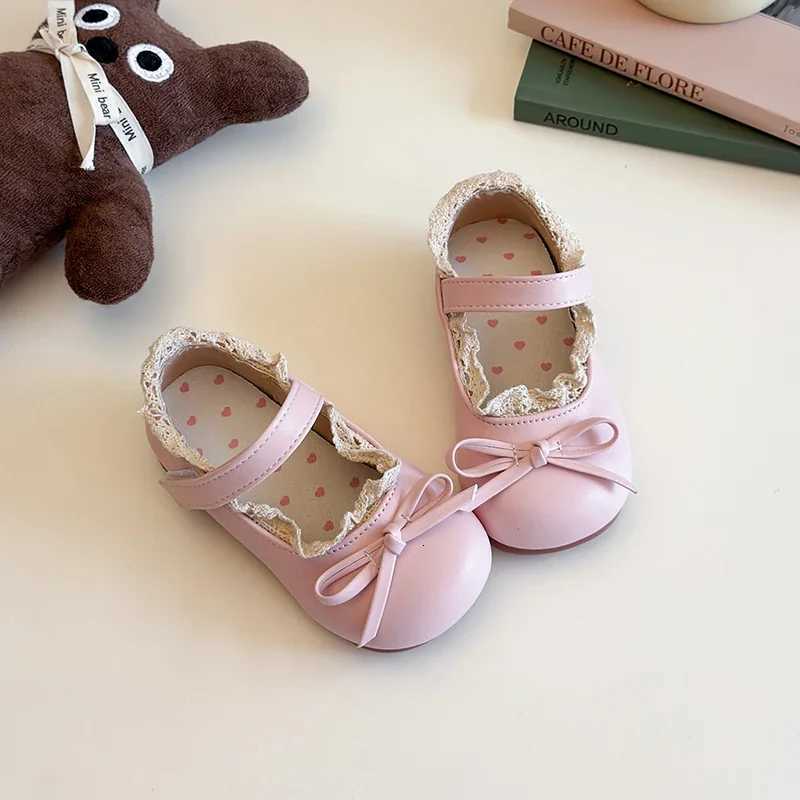 Princess Shoes Girls Lolita Lace Edge Mary Jane Flats Child Soft Sole Butterfly Casual Shoes Toddler Kids PU Leather Dress Shoe XJ250724