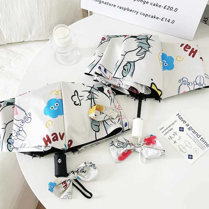 Cute and proud cat with sunny and rain folding umbrella R250724