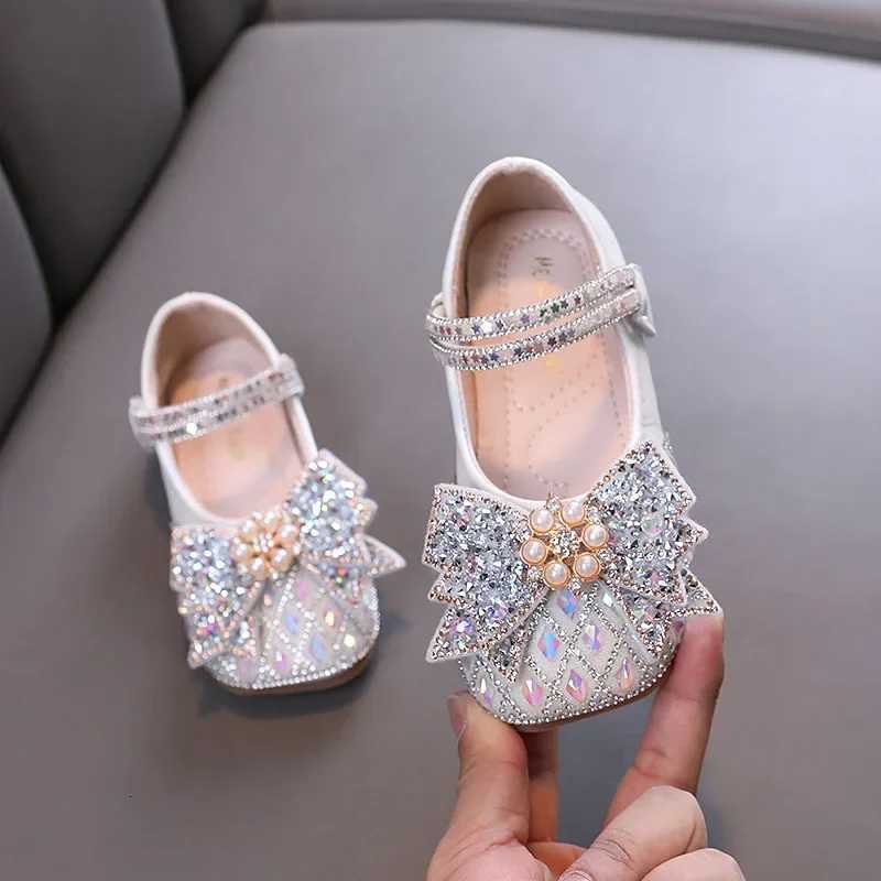 Spring Autumn Girl Princess Shoes Rhinestone Bowtie Kids Leather Shoes Fashion Casual Sequins Children Casual Wedding Flat Shoes XJ250724