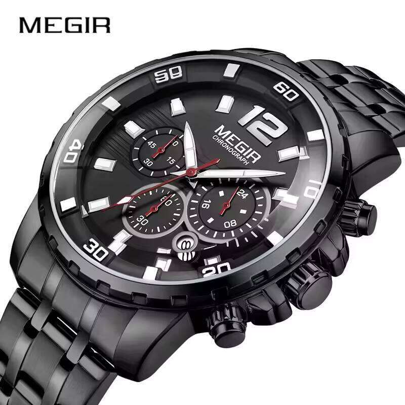 MEGIR Men's Luxury Gold Sports Watch - Chronograph, Waterproof, Luminous, Stainless Steel - Cross-Border Best Seller Watch
