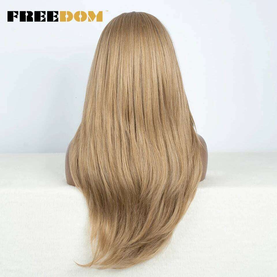Synthetic Front For Women Straight Lace With Bangs Ombre Brown Human Hair Highlight Blonde Wigs Cosplay Wig