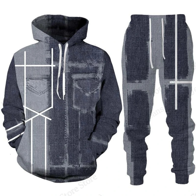 Mens Hoodie Pant Sets 3d Camo Geometric Print Men Women Fashion HoodiePant 2 Piece Suit Tracksuit Set Outdoor Sports Clothing 250717