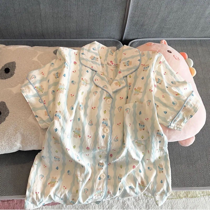 B386-Pure cotton pajamas women's summer new short-sleeved shorts cute sweet girl home clothes suit