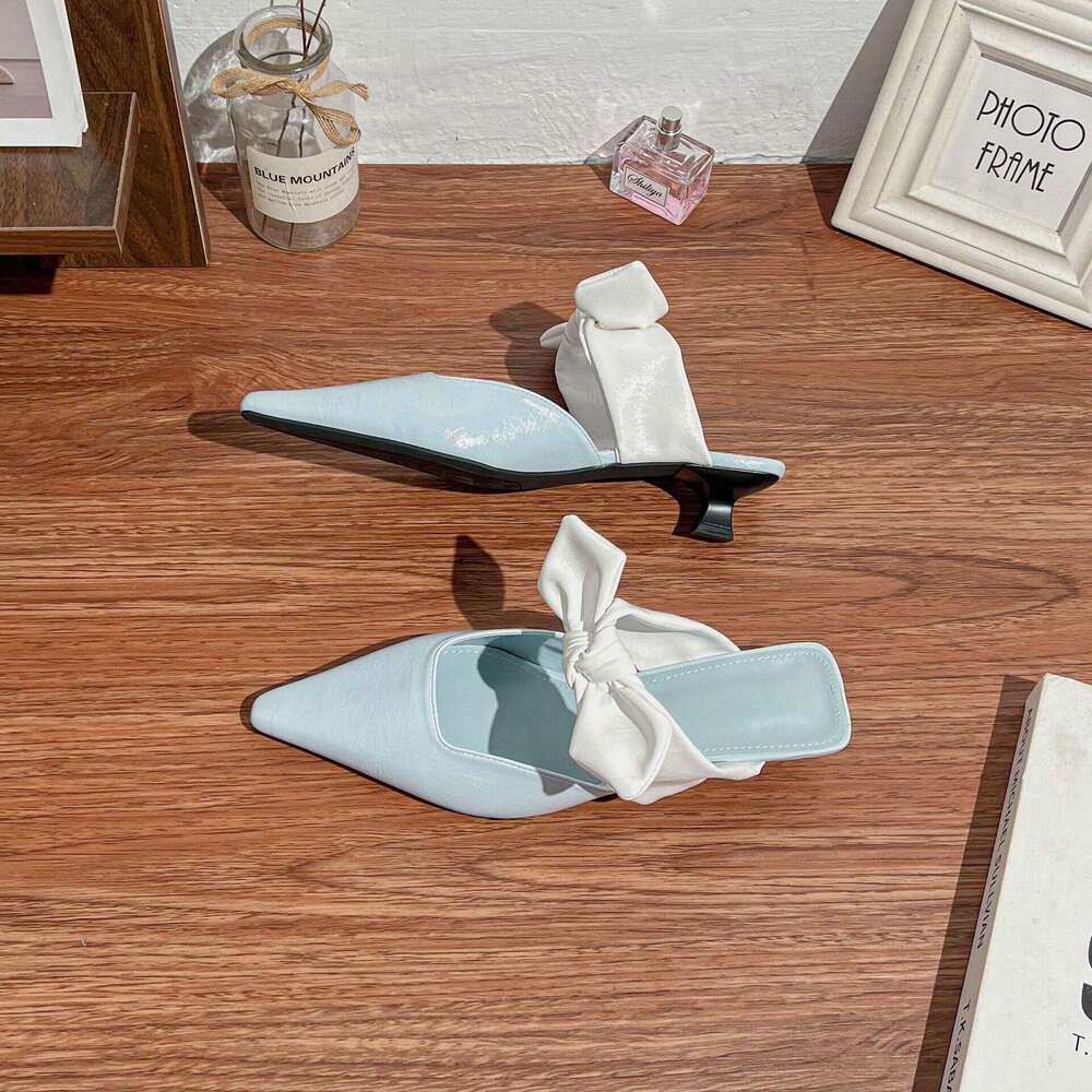 2025 New French Fashion Pointed Toe Sandals for Women with Open Back and Bowknot Mules