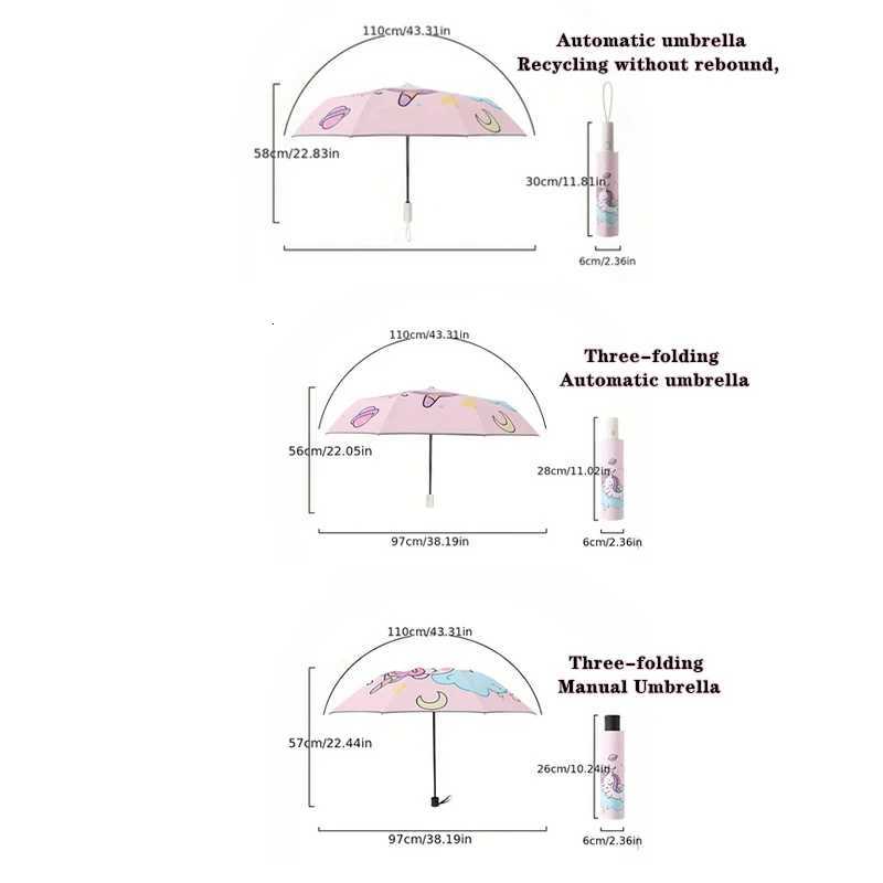 Automatic Umbrella Pink Unicorn Princess Crown Umbrella Windproof Folding Umbrellas Reflective Stripe Design Umbrella No Rebound R250724